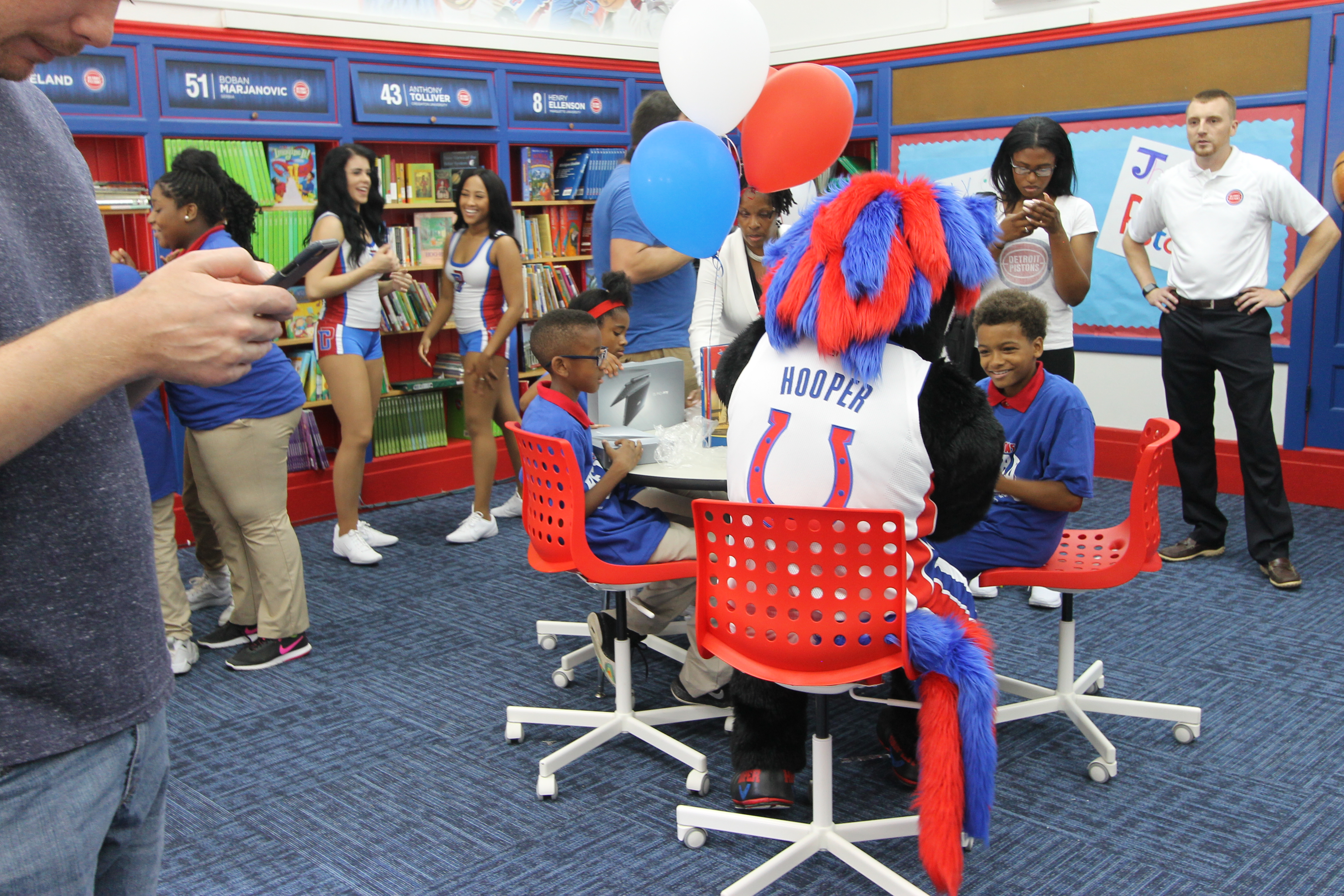 piston mascot at the new library